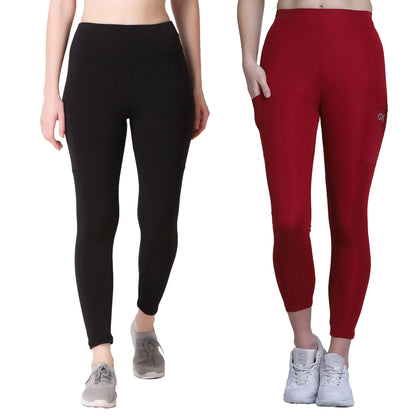 Black & Maroon Combo Legging Set