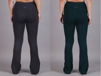 Super Flare Pants Dark grey and Green Combo