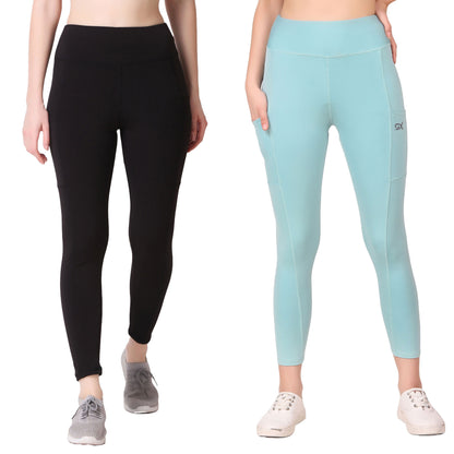 Black & Sea Green Combo Legging Set