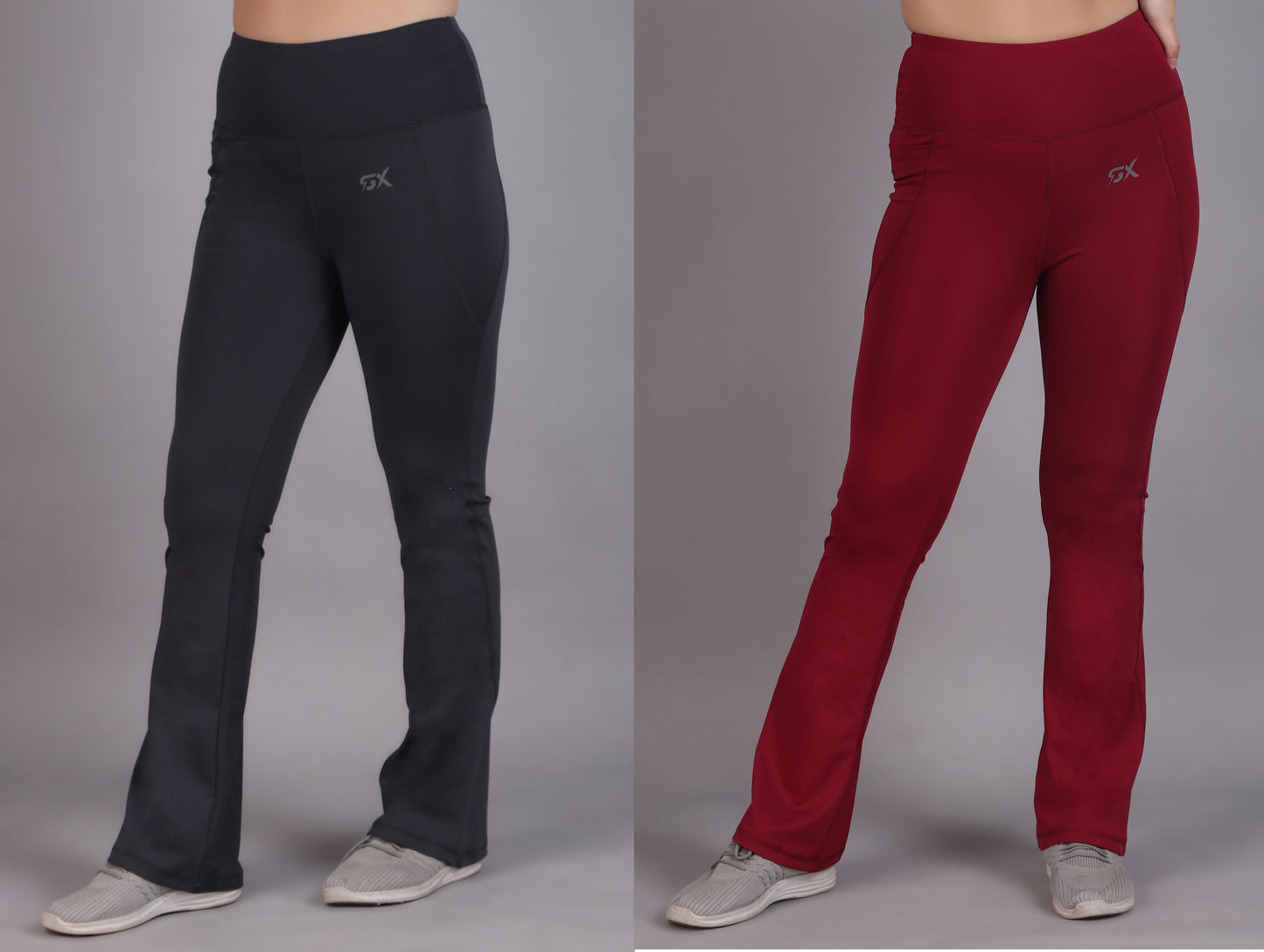 Super Flare Pants Dark grey and Maroon Combo