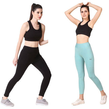 Black & Sea Green Combo Legging Set