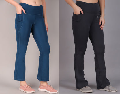 Super Flare Pants Blue and Dark Grey Combo