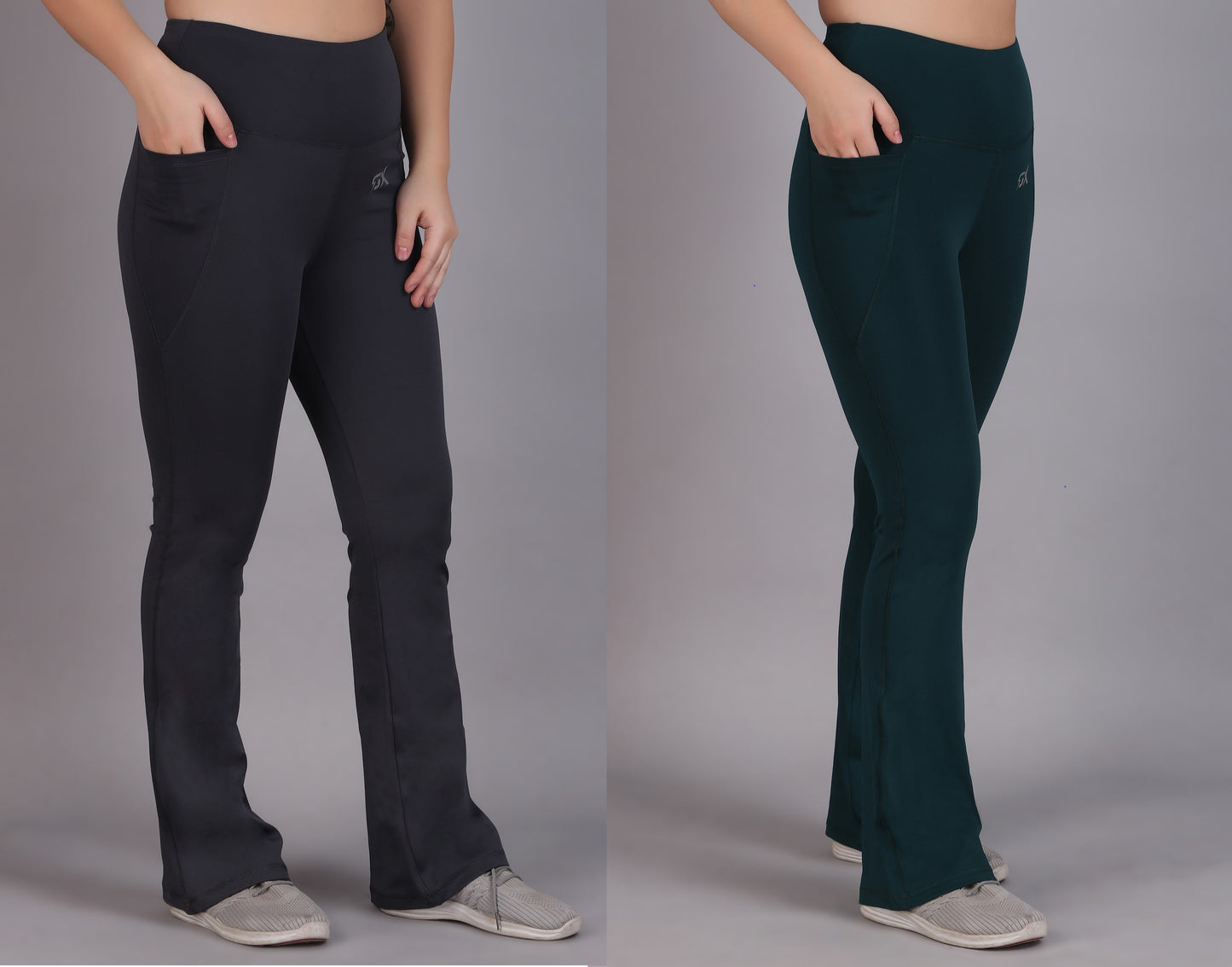 Super Flare Pants Dark grey and Green Combo