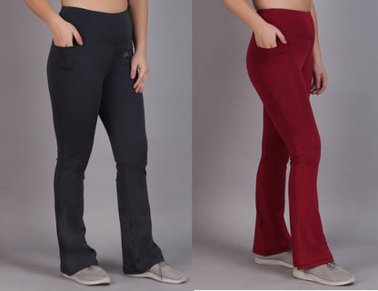 Super Flare Pants Dark grey and Maroon Combo