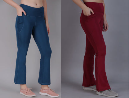 Super Flare Pants Blue and Maroon Combo