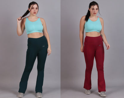 Super Flare Pants Dark green and Maroon Combo