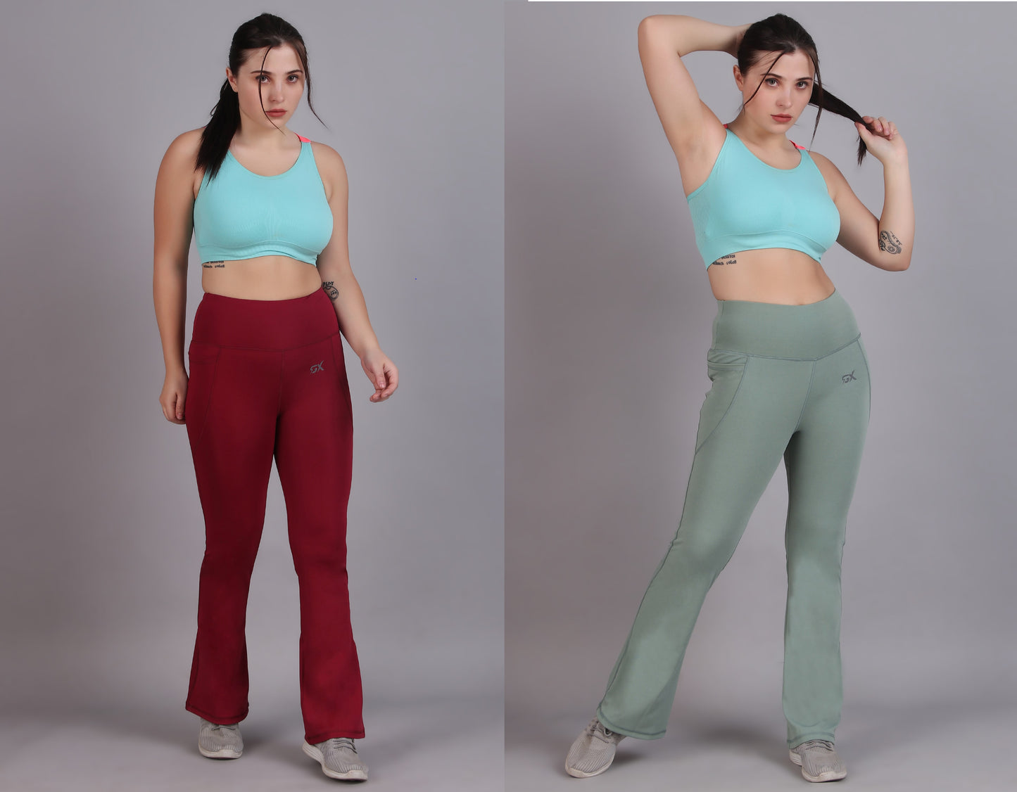 Super Flare Pants Maroon and Pista Combo