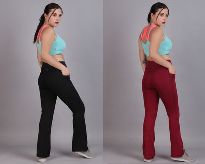 Super Flare Pants Black and Maroon Combo