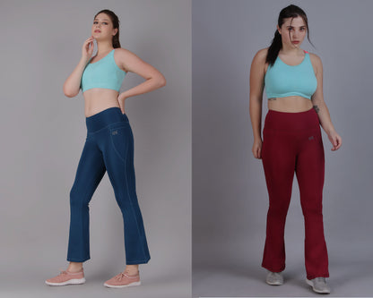 Super Flare Pants Blue and Maroon Combo