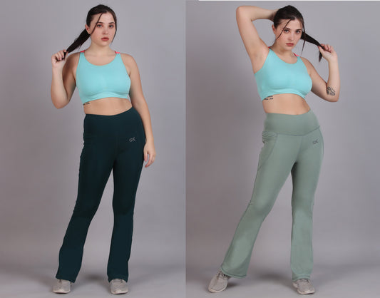 Super Flare Pants Dark green and Pista Combo