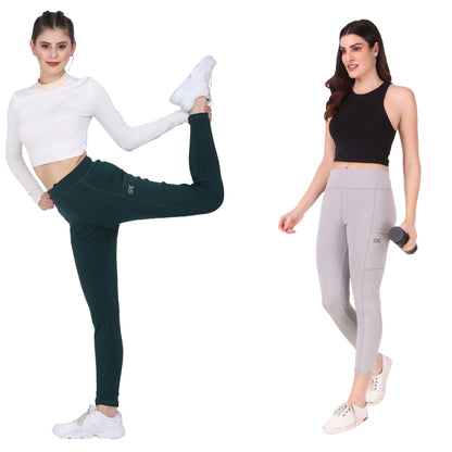 Dark Green & Light Grey Combo Legging Set