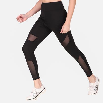 Black Mesh Self Design Legging