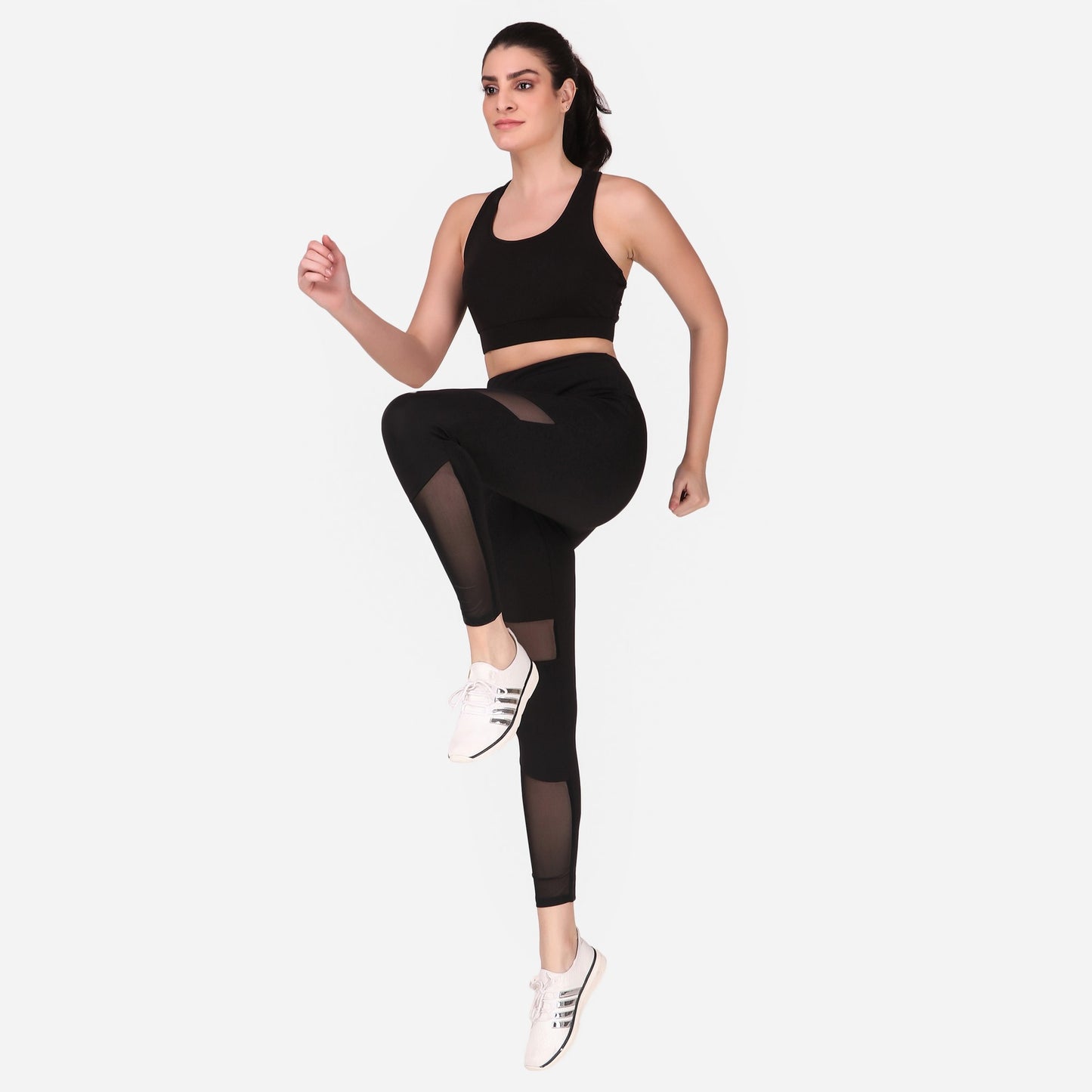 Black Mesh Self Design Legging