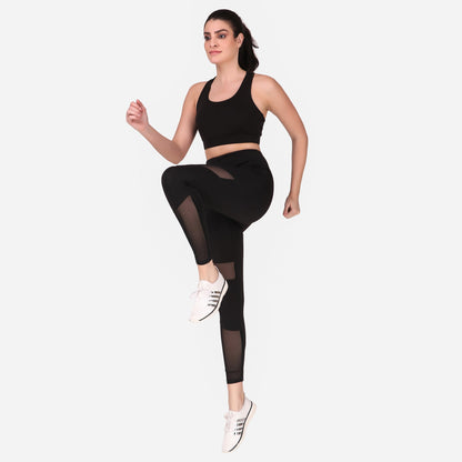 Black Mesh Self Design Legging