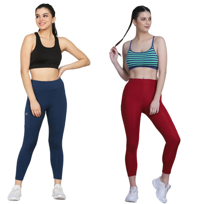 Blue & Maroon Combo Legging Set