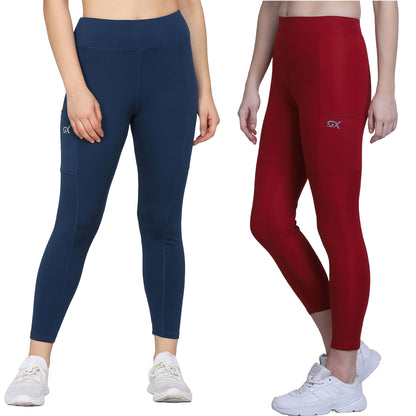 Blue & Maroon Combo Legging Set