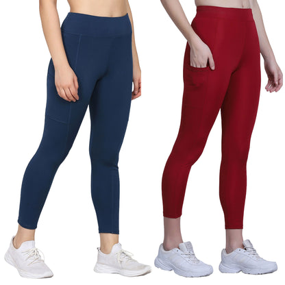 Blue & Maroon Combo Legging Set