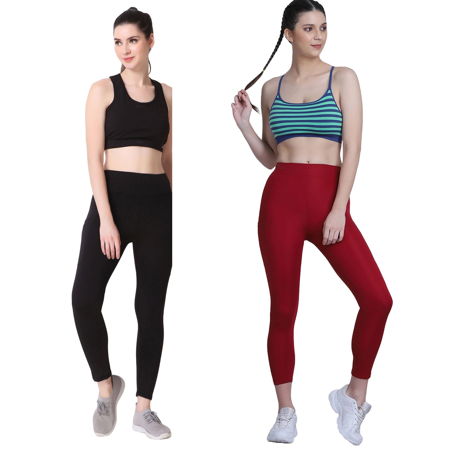 Black & Maroon Combo Legging Set