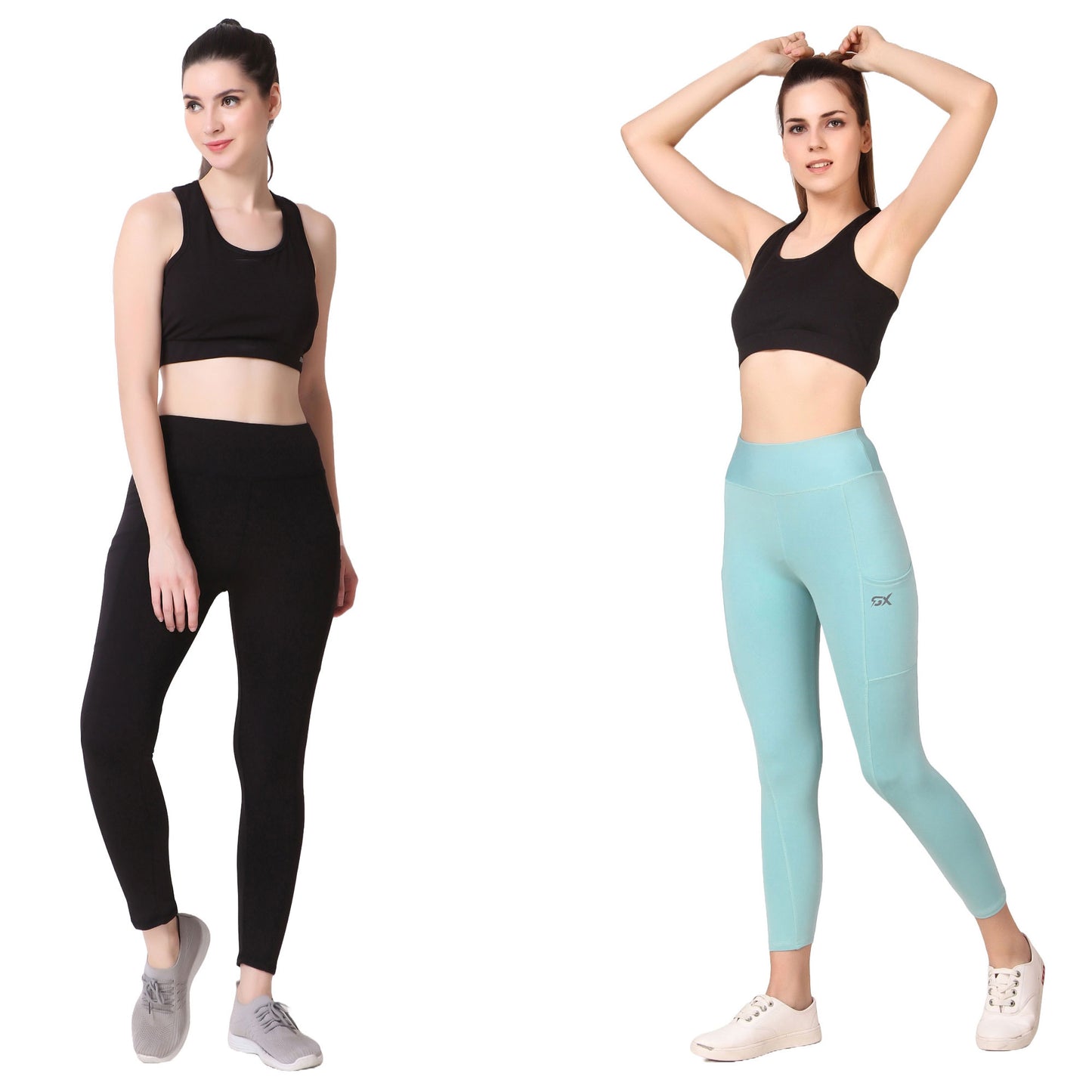 Black & Sea Green Combo Legging Set