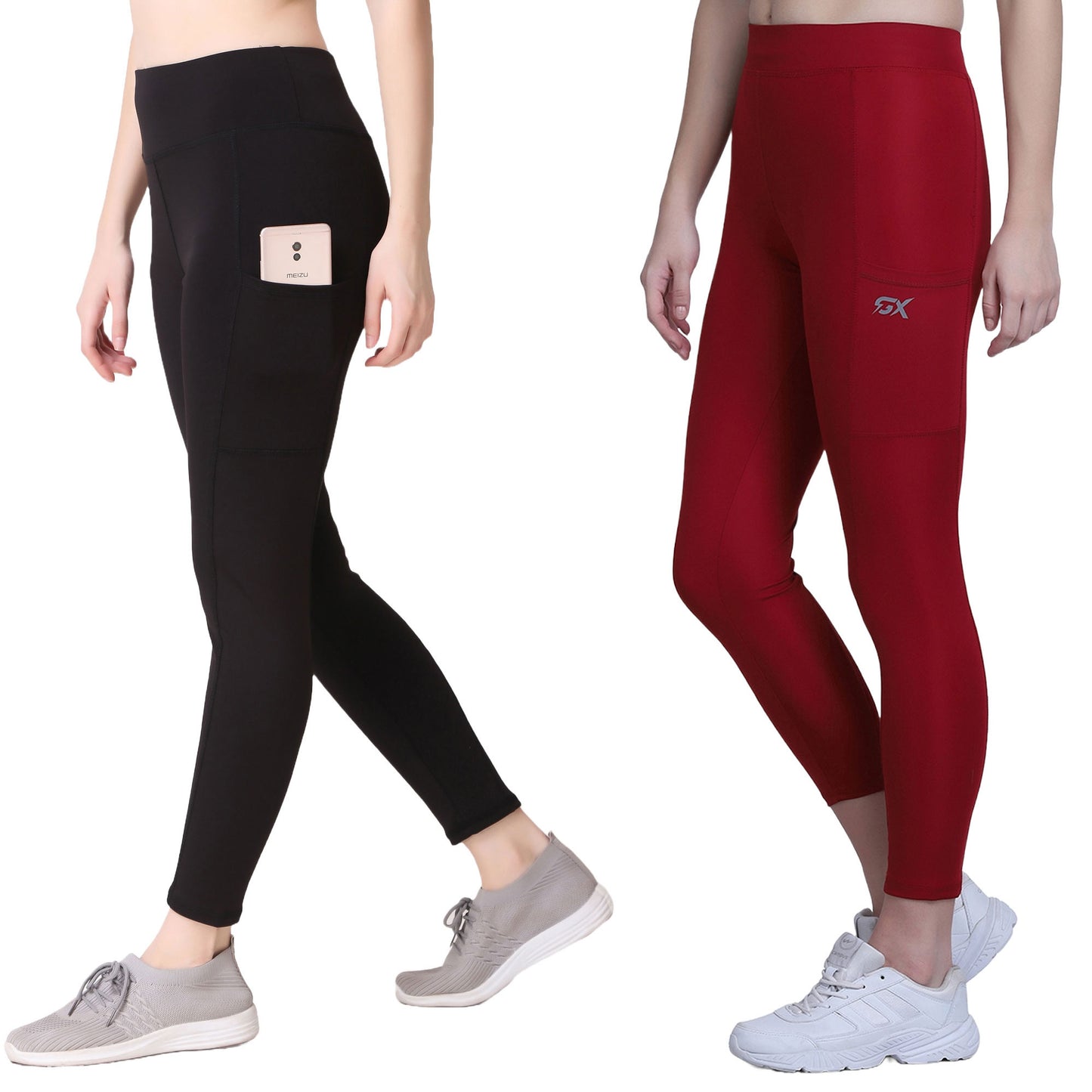 Black & Maroon Combo Legging Set