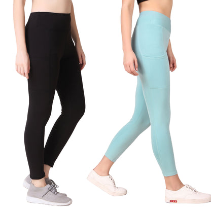 Black & Sea Green Combo Legging Set