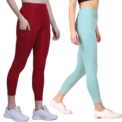 Sea Green & Maroon Combo Legging Set