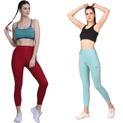 Sea Green & Maroon Combo Legging Set