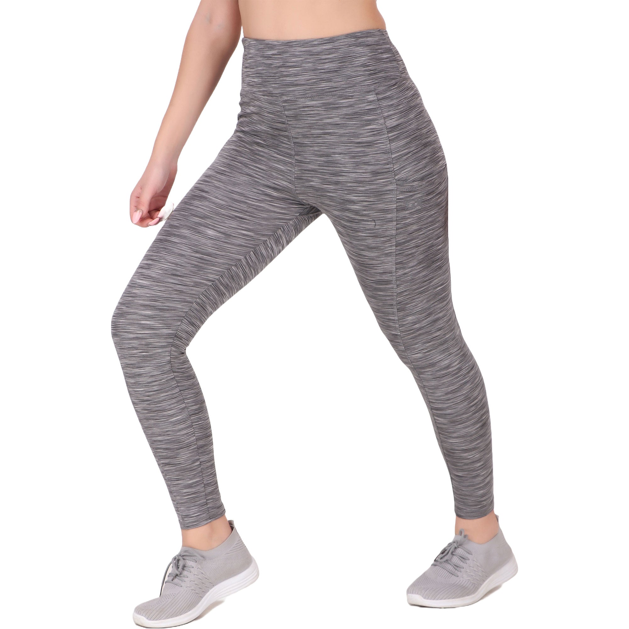 Women Anthra Melange Side Stripe Active Leggings