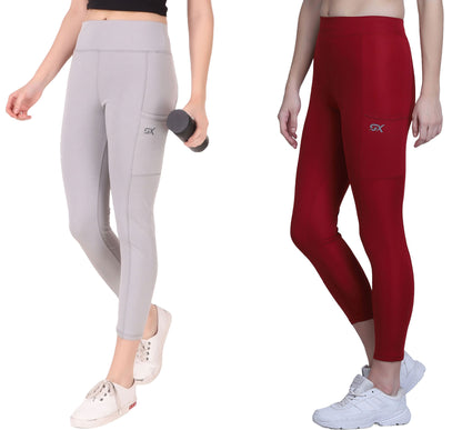 Maroon & Light Grey Combo Legging Set