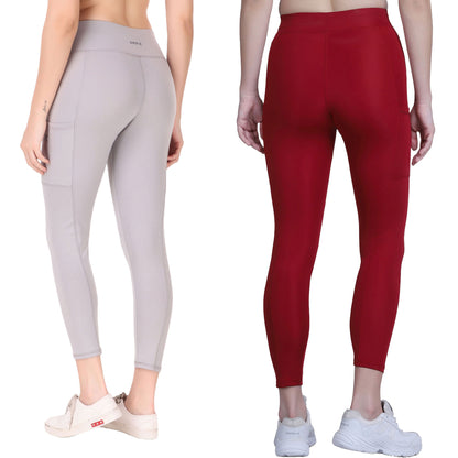 Maroon & Light Grey Combo Legging Set