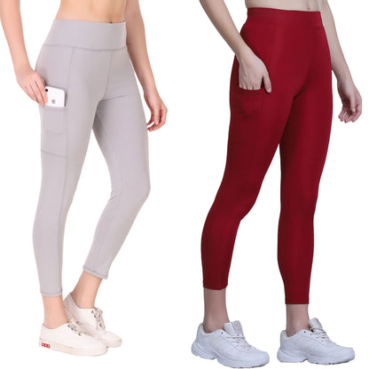 Maroon & Light Grey Combo Legging Set