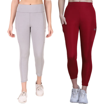 Maroon & Light Grey Combo Legging Set